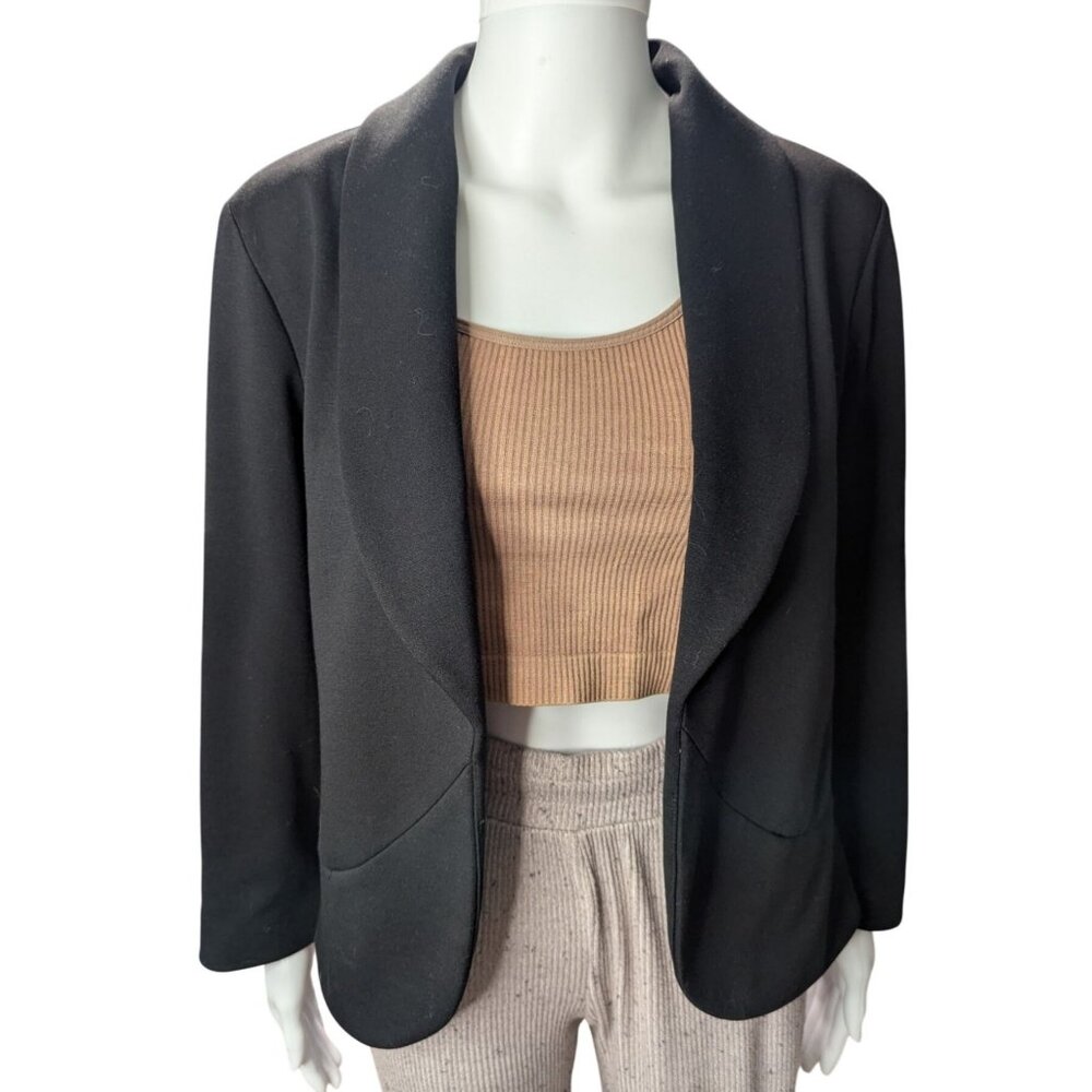 Black Open-Front Blazer Womens Sz 1/M Ponte Knit Office Casual Business Academia